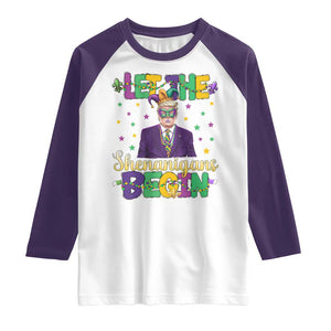 Funny Trump Mardi Gras Raglan Shirt Let The Shenanigans Begin TS09 White Purple Print Your Wear