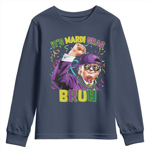 Funny Trump Mardi Gras Youth Sweatshirt It's Mardi Gras Bruh TS09 Navy Print Your Wear