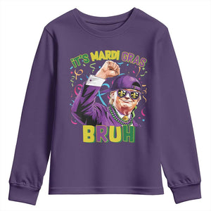 Funny Trump Mardi Gras Youth Sweatshirt It's Mardi Gras Bruh TS09 Purple Print Your Wear