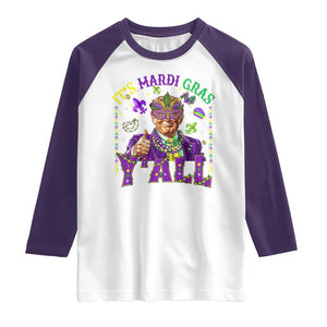 Funny Trump Mardi Gras Raglan Shirt It's Mardi Gras Y'all TS09 White Purple Print Your Wear