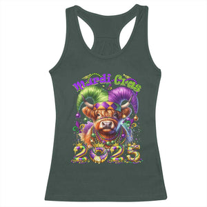 Mardi Gras 2025 Racerback Tank Top Cow Jester Outfit TS09 Dark Forest Green Print Your Wear