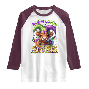 Mardi Gras 2025 Raglan Shirt Cow Jester Outfit TS09 White Maroon Print Your Wear