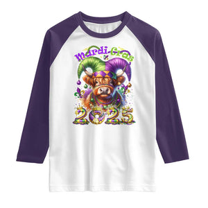 Mardi Gras 2025 Raglan Shirt Cow Jester Outfit TS09 White Purple Print Your Wear