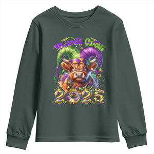 Mardi Gras 2025 Youth Sweatshirt Cow Jester Outfit TS09 Dark Forest Green Print Your Wear