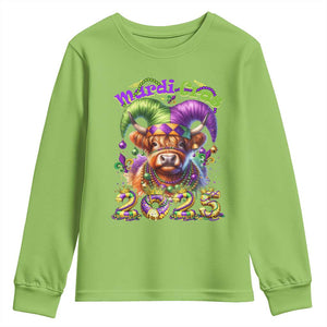 Mardi Gras 2025 Youth Sweatshirt Cow Jester Outfit TS09 Lime Print Your Wear