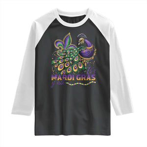 Mardi Gras Raglan Shirt Its Mardi Gras Y'all Peacock Costume TS09 Black White Print Your Wear