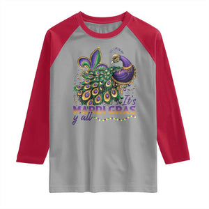 Mardi Gras Raglan Shirt Its Mardi Gras Y'all Peacock Costume TS09 Sport Gray Red Print Your Wear