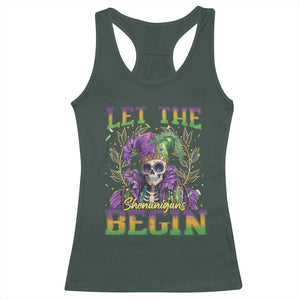 Mardi Gras Racerback Tank Top Let The Shenanigans Begin Skeleton Jester Costume TS09 Dark Forest Green Print Your Wear