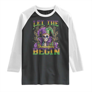 Mardi Gras Raglan Shirt Let The Shenanigans Begin Skeleton Jester Costume TS09 Black White Print Your Wear