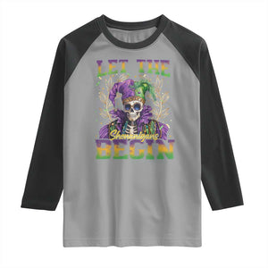 Mardi Gras Raglan Shirt Let The Shenanigans Begin Skeleton Jester Costume TS09 Sport Gray Black Print Your Wear