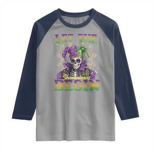 Mardi Gras Raglan Shirt Let The Shenanigans Begin Skeleton Jester Costume TS09 Sport Gray Navy Print Your Wear