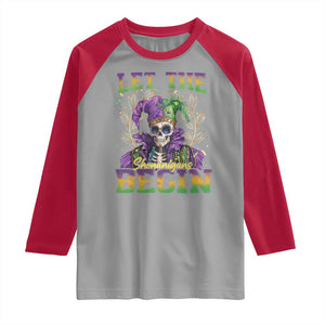 Mardi Gras Raglan Shirt Let The Shenanigans Begin Skeleton Jester Costume TS09 Sport Gray Red Print Your Wear