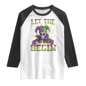 Mardi Gras Raglan Shirt Let The Shenanigans Begin Skeleton Jester Costume TS09 White Black Print Your Wear