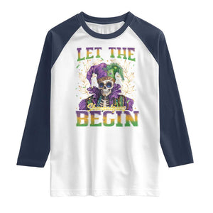 Mardi Gras Raglan Shirt Let The Shenanigans Begin Skeleton Jester Costume TS09 White Navy Print Your Wear