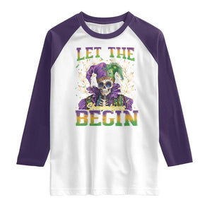 Mardi Gras Raglan Shirt Let The Shenanigans Begin Skeleton Jester Costume TS09 White Purple Print Your Wear
