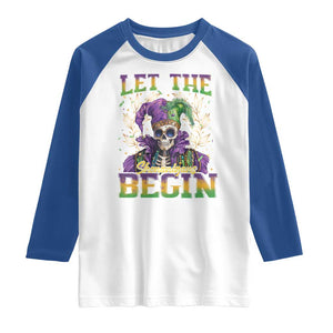 Mardi Gras Raglan Shirt Let The Shenanigans Begin Skeleton Jester Costume TS09 White Royal Print Your Wear