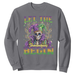 Mardi Gras Sweatshirt Let The Shenanigans Begin Skeleton Jester Costume TS09 Charcoal Print Your Wear