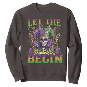 Mardi Gras Sweatshirt Let The Shenanigans Begin Skeleton Jester Costume TS09 Dark Chocolate Print Your Wear