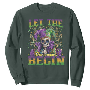 Mardi Gras Sweatshirt Let The Shenanigans Begin Skeleton Jester Costume TS09 Dark Forest Green Print Your Wear