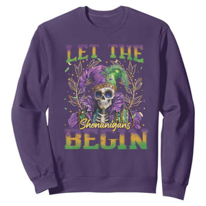 Mardi Gras Sweatshirt Let The Shenanigans Begin Skeleton Jester Costume TS09 Purple Print Your Wear