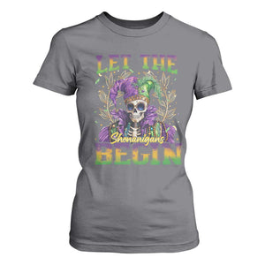 Mardi Gras T Shirt For Women Let The Shenanigans Begin Skeleton Jester Costume TS09 Charcoal Print Your Wear