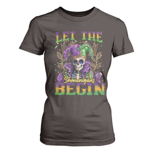 Mardi Gras T Shirt For Women Let The Shenanigans Begin Skeleton Jester Costume TS09 Dark Chocolate Print Your Wear