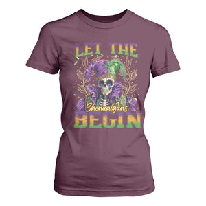 Mardi Gras T Shirt For Women Let The Shenanigans Begin Skeleton Jester Costume TS09 Maroon Print Your Wear