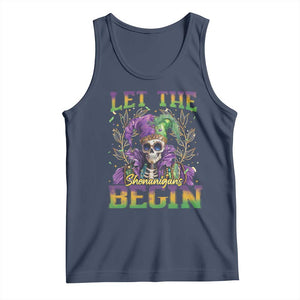 Mardi Gras Tank Top Let The Shenanigans Begin Skeleton Jester Costume TS09 Navy Print Your Wear