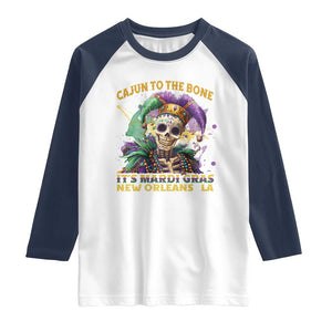 Louisiana Mardi Gras Raglan Shirt Cajun To The Bone Skeleton Jester Costume TS09 White Navy Print Your Wear