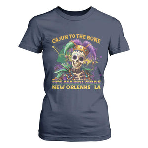 Louisiana Mardi Gras T Shirt For Women Cajun To The Bone Skeleton Jester Costume TS09 Navy Print Your Wear