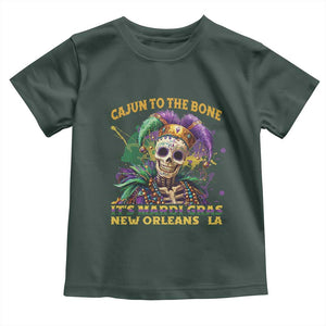 Louisiana Mardi Gras Toddler T Shirt Cajun To The Bone Skeleton Jester Costume TS09 Dark Forest Green Print Your Wear