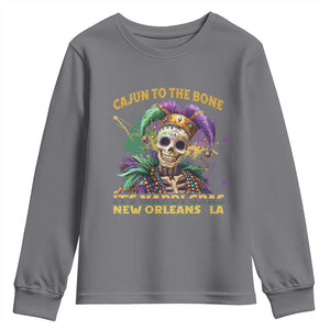 Louisiana Mardi Gras Youth Sweatshirt Cajun To The Bone Skeleton Jester Costume TS09 Charcoal Print Your Wear