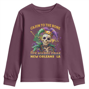 Louisiana Mardi Gras Youth Sweatshirt Cajun To The Bone Skeleton Jester Costume TS09 Maroon Print Your Wear