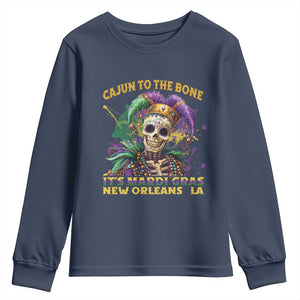Louisiana Mardi Gras Youth Sweatshirt Cajun To The Bone Skeleton Jester Costume TS09 Navy Print Your Wear