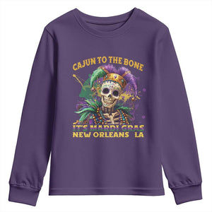 Louisiana Mardi Gras Youth Sweatshirt Cajun To The Bone Skeleton Jester Costume TS09 Purple Print Your Wear