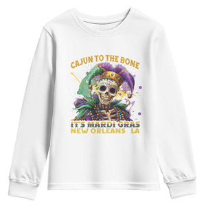 Louisiana Mardi Gras Youth Sweatshirt Cajun To The Bone Skeleton Jester Costume TS09 White Print Your Wear