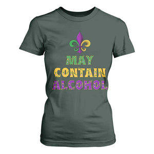 Funny Mardi Gras Party T Shirt For Women May Contain Alcohol Drinking Team TS09 Dark Forest Green Print Your Wear