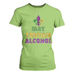 Funny Mardi Gras Party T Shirt For Women May Contain Alcohol Drinking Team TS09 Lime Print Your Wear
