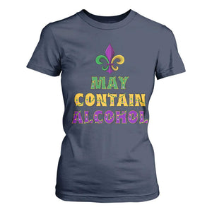 Funny Mardi Gras Party T Shirt For Women May Contain Alcohol Drinking Team TS09 Navy Print Your Wear