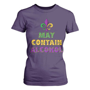 Funny Mardi Gras Party T Shirt For Women May Contain Alcohol Drinking Team TS09 Purple Print Your Wear