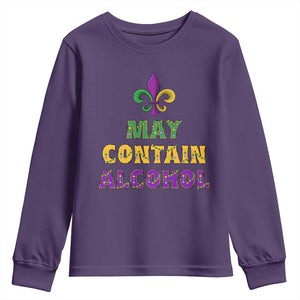 Funny Mardi Gras Party Youth Sweatshirt May Contain Alcohol Drinking Team TS09 Purple Print Your Wear