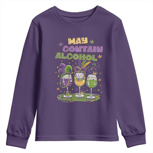Funny Mardi Gras Drinking Team Youth Sweatshirt May Contain Alcohol Fat Tuesday Party TS09 Purple Print Your Wear