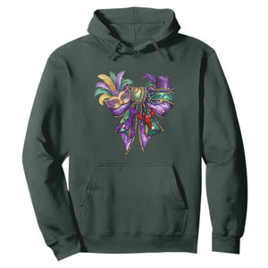 Coquette Bow Mardi Gras Hoodie New Orleans Carnival Beads Mask Crawfish TS09 Dark Forest Green Print Your Wear