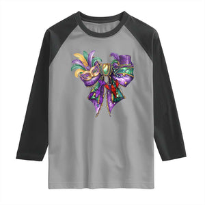 Coquette Bow Mardi Gras Raglan Shirt New Orleans Carnival Beads Mask Crawfish TS09 Sport Gray Black Print Your Wear
