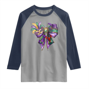 Coquette Bow Mardi Gras Raglan Shirt New Orleans Carnival Beads Mask Crawfish TS09 Sport Gray Navy Print Your Wear