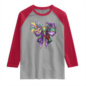 Coquette Bow Mardi Gras Raglan Shirt New Orleans Carnival Beads Mask Crawfish TS09 Sport Gray Red Print Your Wear