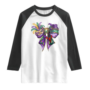 Coquette Bow Mardi Gras Raglan Shirt New Orleans Carnival Beads Mask Crawfish TS09 White Black Print Your Wear