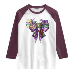 Coquette Bow Mardi Gras Raglan Shirt New Orleans Carnival Beads Mask Crawfish TS09 White Maroon Print Your Wear