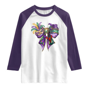 Coquette Bow Mardi Gras Raglan Shirt New Orleans Carnival Beads Mask Crawfish TS09 White Purple Print Your Wear