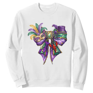 Coquette Bow Mardi Gras Sweatshirt New Orleans Carnival Beads Mask Crawfish TS09 White Print Your Wear